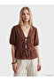 Alita City with a Difference Lcw Vision Brown Plain V-Neck Short Sleeve Women's Blouse