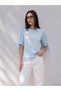 Alita City Farkıyla Soulife Blue Embroidered Oval Neck Short Sleeve Women's Blouse