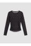 Two Mt Shop Quality Xside Black Tulle Stone Oval Collar Long Sleeve Women's Blouse - 5
