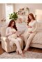New Season Beige Jacquard Shawl Collar Patterned Breastfeeding Feature 100% Cotton Winter Long Sleeve Special Design Maternity Pajama Set - 4