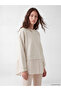 Two Mt Shop Quality Lcw Modest Beige Interlock Striped Loose & Baggy Women's Sweatshirt Tunic