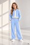 Blue Girls' Zipper Collar Crop Sweatshirt Striped Wide Leg Sweatpants Set 24943
