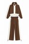 Brown Girls' Zipper Collar Crop Sweatshirt Striped Wide Leg Sweatpants Set 24944 - 4