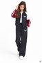 Navy Blue Girls' Garnished Hooded Cardigan Wide-Leg Ribbed Tracksuit Set 24789