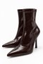 Klara Women's Brown Shiny Pointed Toe Thin Stiletto Heeled Short Boots with Back Zipper 8 cm Heel - 4