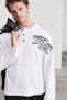 Ricamo Men's Printed Henley Collar Long Sleeve White T-Shirt - 5