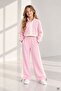 Pink Girls' Zipper Collar Crop Sweatshirt Striped Wide Leg Sweatpants Set 24942