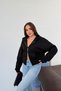 Women's Black Glittery Cotton Sweatshirt with Double Zipper Detail - 4