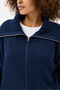 Navy Blue Wide Fit Turn-Down Collar Zippered Knitwear Cardigan - 4