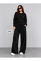 Women's 3-Piece Set with Inner Lining Winter Wide Leg Sweatpants Black Gray Navy Blue - 6