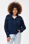 Navy Blue Wide Fit Turn-Down Collar Zippered Knitwear Cardigan - 2