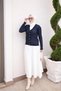 Navy Blue Buttoned Openwork Knitwear Cardigan - 3