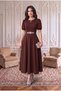 Watermelon Sleeves Brown Midi Length Evening Dress with Stone Accessories Graduation Dress