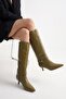 Women's Marci Short Heeled Buckle Boots - Green-Patent Leather - 2