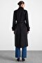 Punto Stitch Detailed Double Breasted Long Premium Fabric Coat Black 3187 - 7