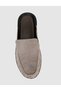 Genuine Leather Beige Men's Loafer Slippers with Stitching Detail - 6