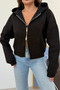 Women's Black Glittery Cotton Sweatshirt with Double Zipper Detail - 3