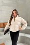 Women's Cream Shiny Stand Collar Inflatable Coat with Zipper Pockets - 5