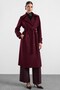 Punto Stitch Detailed Double-Breasted Long Premium Fabric Coat Bordo 3187