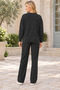 Women's Long Sleeve Off Shoulder Round Neck Woven Detail Lycra Pocket Slit Elegant Soft Textured Stylish Casual Black Sweatshirt Pants Two Piece Set - 3
