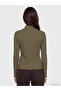 Khaki High Collar Women's Ribbed Bodysuit - 4