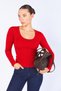 Women's Red Open Collar Long Sleeve Ribbed Bodysuit - 2