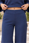 Women's Boat Neck Long Sleeve Bat Sleeve Stretchy Soft Stylish Sweatshirt and Elastic Waist Wide Leg Stretchy Soft Elegant Pants Navy Blue Two-Piece Set - 3