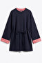 Collared Sleeve Striped Lace-Up Tunic 1722 - Dark Blue - 4