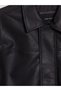 Black Regular Fit Shirt Collar Men's Leather Look Coat - 8