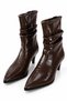 Women's Pointed Heeled Bellows Leather Boots Brown - 2