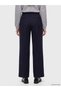 Navy Blue Loose Fit Striped Women's Pleated Fabric Trousers - 4