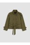 Khaki High Collar Belted Oversize Women's Trench Coat - 5