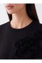 Black Floral Appliqué Soft Touch Women's Sweatshirt Tunic - 3
