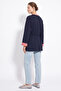 Collared Sleeve Striped Lace-Up Tunic 1722 - Dark Blue - 3