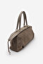 Women's Genuine Leather Suede Textured Zippered Long Strap Daily Shoulder Bag Meril Mink Suede - 6