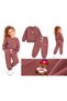 Girl's Tracksuit Set with Teddy Bear Embroidery, 2-Piece Sweatshirt and Sweatpants, Dusty Rose. - 3