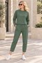 Women's Round Neck Long Sleeve Soft Textured Sweatshirt and Ankle Length Soft Textured Pants Set with Elastic Waist Lycra Stretchable Pockets Sporty Elegant Two-Piece Combination Green - 4