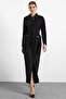 Stone Decorated Soft Touch Overcoat Black 6915 - 2