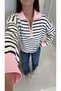 Midra Pink Striped Zipper Detailed Polo Collar Knitwear