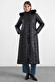 Zipper Closure Detachable Fur Hooded Long Quilted Coat Black 6916 - 5