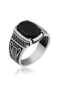 Silver Onyx Stone Knitted Patterned Men's Ring - 5
