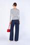 Women's Ecru-Black Striped Open Collar Long Sleeve Ribbed Bodysuit - 4