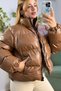 Women's Hakim Collar Inflatable Coat Brown - 3