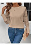 Women's Long Sleeve Crew Neck Floral Sleeves Waffle Blouse - 4