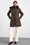 Removable Fur Hooded Zipper Closure Quilted Coat Brown 6923 - 2