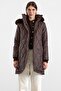 Removable Fur Hooded Zipper Closure Quilted Coat Brown 6923 - 5