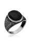 Silver Onyx Stone Knitted Patterned Men's Ring - 5