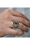 Silver Side Patterned Moon Star Men's Ring - 2