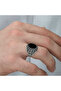 ​ Silver Onyx Stone Braided Pattern Men's Ring - 5