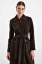 Stone Decorated Soft Touch Overcoat Brown 6915 - 3